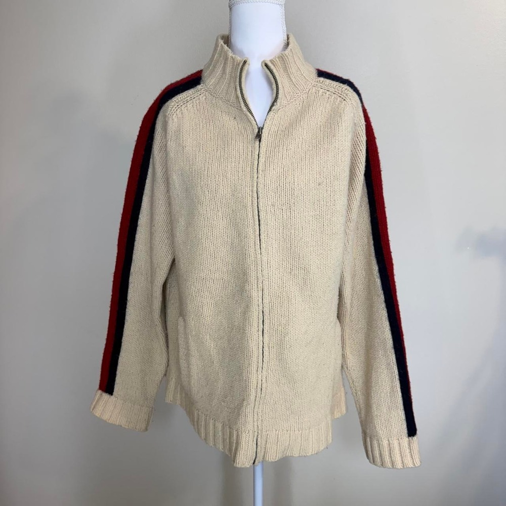 VTG American Eagle Cream Full Zip Lambswool Blend Chunky Knit Womens M Ski
